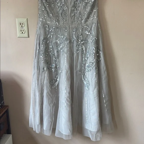 Aidan Mattox | Adrianna Papell Silver Beaded Short Sleeve Dress Size 6 - Picture 10 of 13